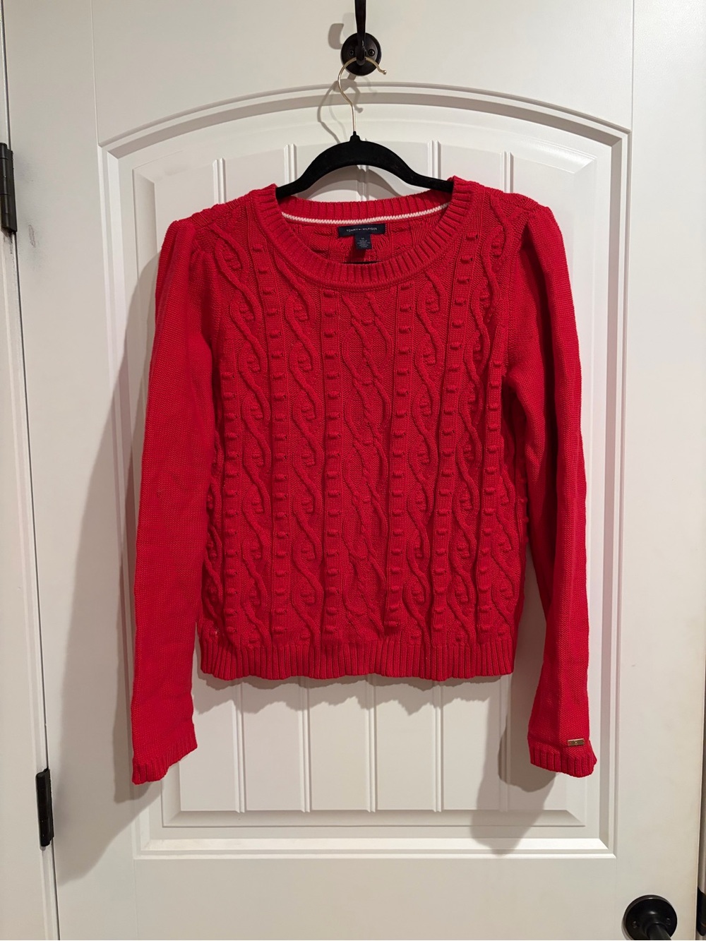 Tommy Hilfiger Red Cable Knit Crewneck Sweater